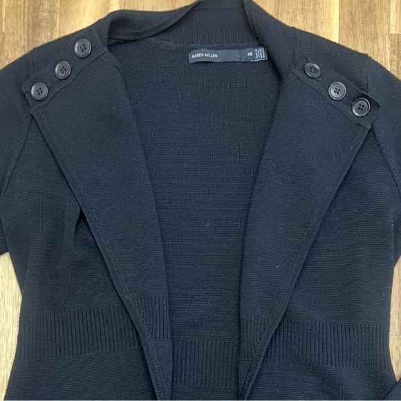 Karen Millen Open Front Button Shoulder Wool Blend Cardigan Black Sweater Sz XS - Picture 4 of 11